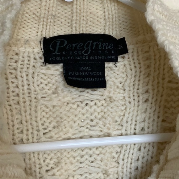 Peregrine England Cable Knit Pure New Wool Fisherman’s Ivory Cardigan Sweater - Picture 2 of 7